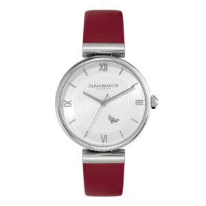 Minima Bee T-bar Silver and Cranberry Leather Strap Watch - 24000098