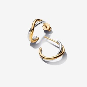 Pandora 14ct Gold Plated and Silver Cross Over Hoops Earrings - 263880C00