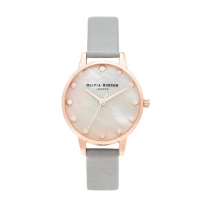 Olivia Burton Classic Mother of Pearl Dove Grey Leather Strap Watch - OB16SE12