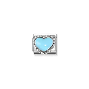 Composable classic link, pastel blue heart, beaded setting - 330204/34