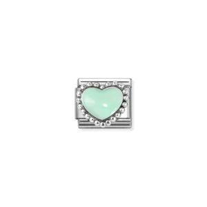 Composable classic link, pastel green heart, beaded setting- 330204/35