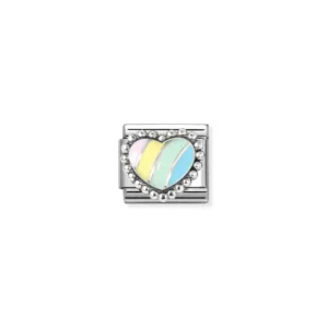Composable classic link, pastel stripe heart, beaded setting - 330204/37