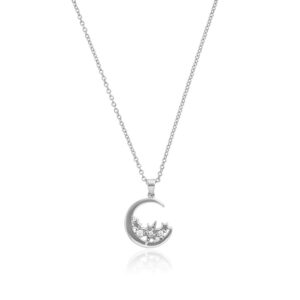 Celestial Silver Moon Necklace - OBJCLN34
