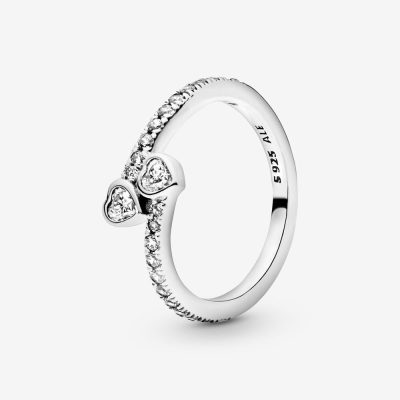 Pandora Two Sparkling Hearts Ring size 56 - 191023CZ