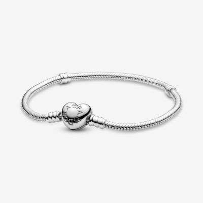 Pandora Moments Heart Clasp Snake Chain Bracelet Size 17 - 590719