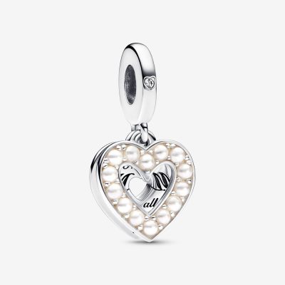Pandora Pearlescent White Heart Double Dangle Charm - 792649C01