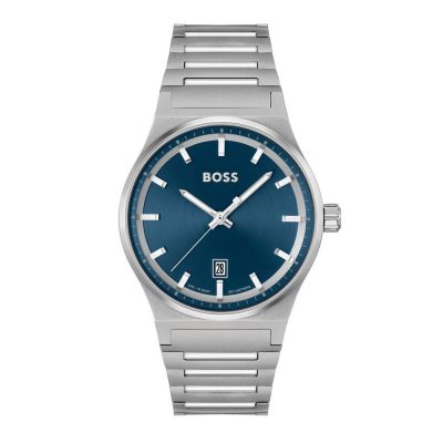 BOSS-Candor-Stainless-Steel-Quartz-Mens-Watch-1514076-41-mm-Blue-Dial