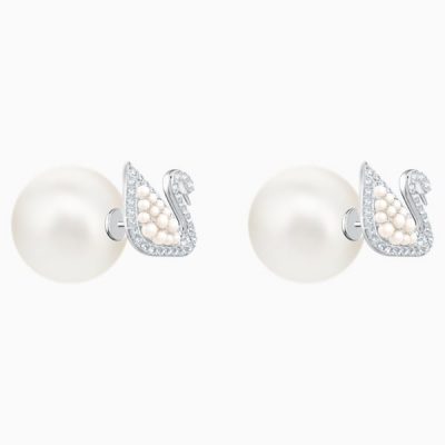 iconic-swan-stud-pierced-earrings--white--rhodium-plating-swarovski-5416591