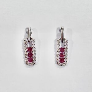 9ct three ruby and diamond drop earrings